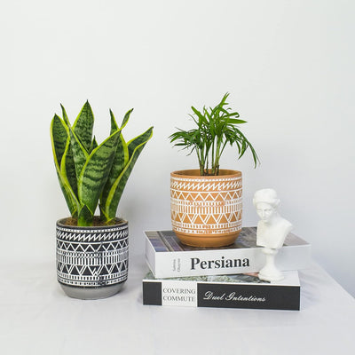 Succulent Planter Flower Pot Vintage Style - Handcraft Geometry Cement Succulent Pots with Drainage Indoor Outdoor Home Garden Plants Vase Orchid Cactus Herb Planter Set of 2 (Mexican Style Set 2)