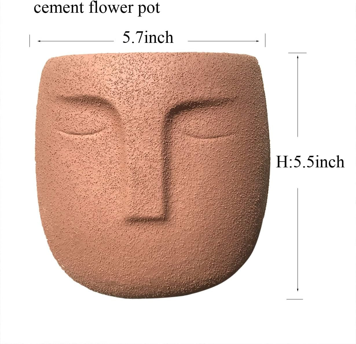 Brown Cement Head Planter - Unique Face Flower Pot with Drainage for Succulents and Plants