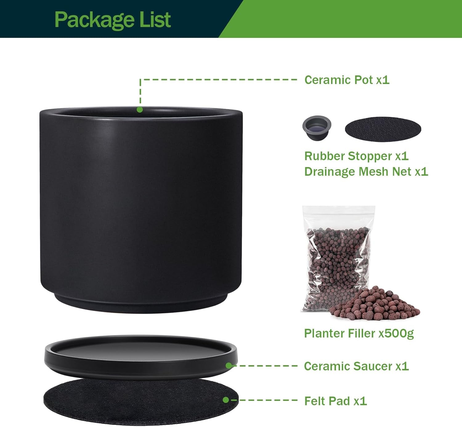 Plant Pots Ceramic Planter for Indoor Outdoor Plants Flowers 10 Inch Matte Black Large Cylinder Flower Pot with Saucer and Drainage Hole,Glazed Finish Interior and Exterior