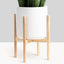 Elegant 15" White Ceramic Planter with Stylish Wood Plant Stand Set