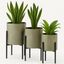Gray & Gold Metal Planters with Black Stands – 3pc