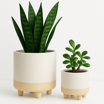 Modern Planters – 8" & 4" White & Sand on Legs