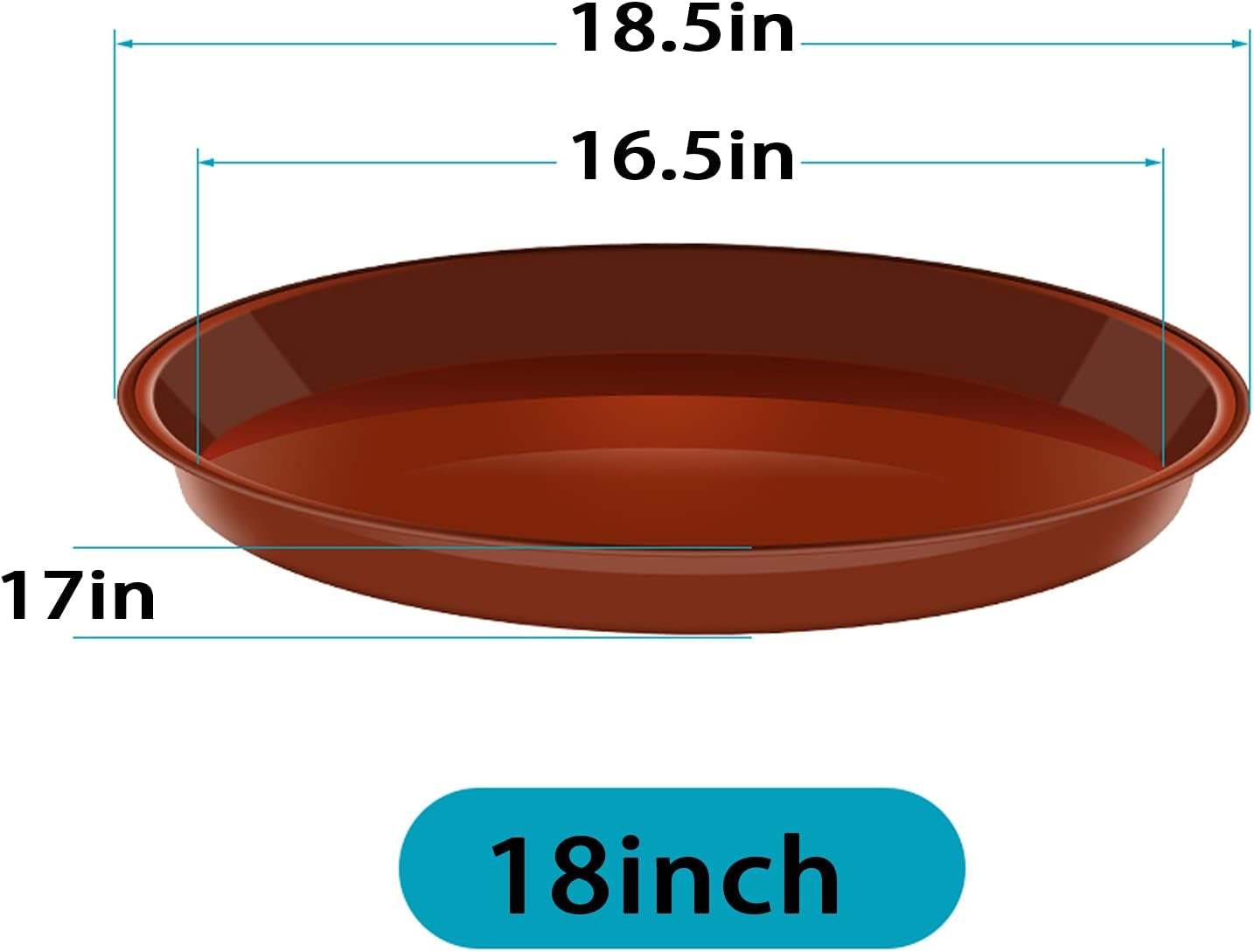 Close-up of the plant saucer showing its 16.5-inch base diameter, indicating its fit for larger pots.